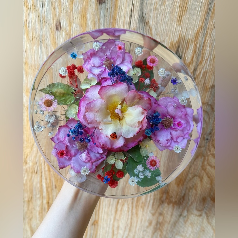 Real Dried Flower Resin Block Used as Decoration, Coaster, Base